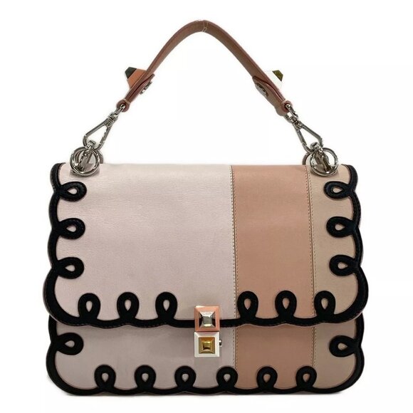 Auth FENDI KAN I 8BT283 Light Pink Salmon Pink Multi Leather Handbag - Picture 1 of 16